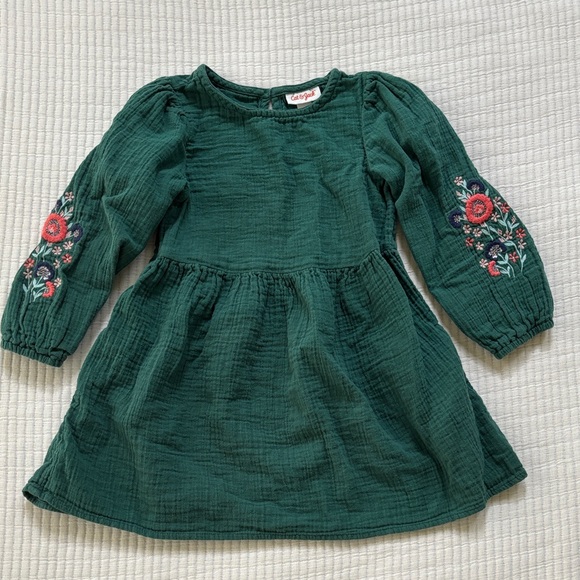 Cat & Jack Other - Cat & Jack Girls Dress In Forest Green with Floral Embroidered Designed Sleeves